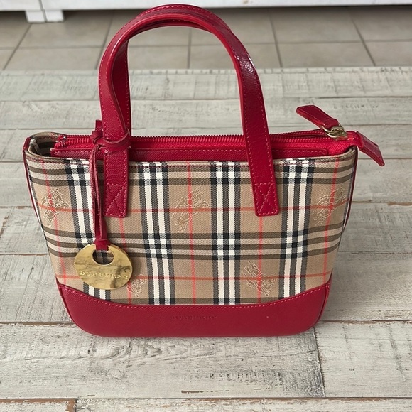 Burberry Handbags - Burberry bag Lady's handbag mini-tote canvas leather brown beige red